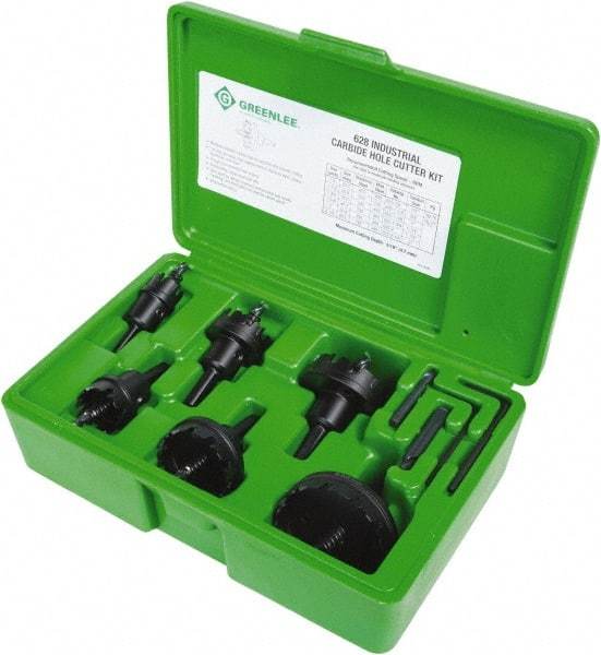 Greenlee - 11 Piece, 7/8 to 2-1/2" Cutter Diam, 0.187" Cutting Depth, Carbide Annular Cutter Set - Oxide Finish - Industrial Tool & Supply