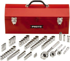 Proto - 81 Piece 1/4", 3/8" & 1/2" Drive Chrome Finish Deep Well Socket Set - 6, 12 Points, 5/32" to 13/16" (4mm to 19mm) Range, Inch/Metric Measurement Standard - Industrial Tool & Supply