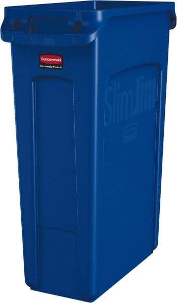 Rubbermaid - 23 Gal Blue Rectangle Trash Can - Polyethylene, None Graphic, 30" High x 22" Long x 11" Wide, Lid Not Included - Industrial Tool & Supply