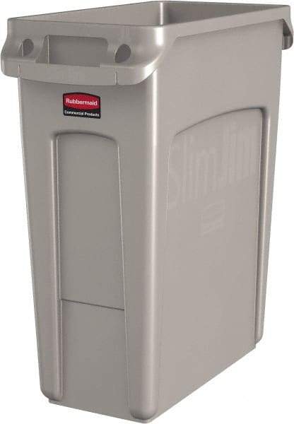 Rubbermaid - 16 Gal Beige Rectangle Trash Can - Polyethylene, None Graphic, 25" High x 22" Long x 11" Wide, Lid Not Included - Industrial Tool & Supply