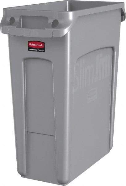 Rubbermaid - 16 Gal Gray Rectangle Trash Can - Polyethylene, None Graphic, 25" High x 22" Long x 11" Wide, Lid Not Included - Industrial Tool & Supply