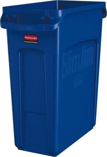 Rubbermaid - 16 Gal Blue Rectangle Trash Can - Polyethylene, None Graphic, 25" High x 22" Long x 11" Wide, Lid Not Included - Industrial Tool & Supply