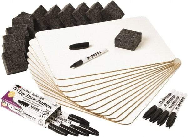 Charles Leonard - 12" High x 9" Wide Dry Erase - Melamine, Includes (12) Boards, (12) Felt Eraser & (12) Black Dry Erase Markers - Industrial Tool & Supply