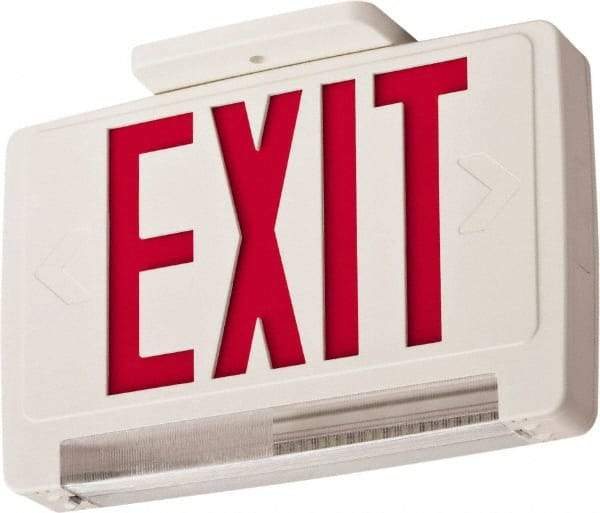Lithonia Lighting - 1 Face, 2.32 Watt, White, Thermoplastic, LED, Illuminated Exit Sign - 120/277 VAC, Nickel Cadmium, Surface Mounted, Wall Mounted - Industrial Tool & Supply