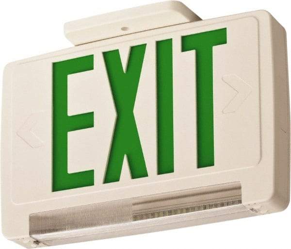 Lithonia Lighting - 1 Face, 2.32 Watt, White, Thermoplastic, LED, Illuminated Exit Sign - 120/277 VAC, Nickel Cadmium, Surface Mounted, Wall Mounted - Industrial Tool & Supply