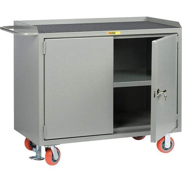 Little Giant - 3,600 Lb Capacity, 2 Door Mobile Service Bench - 41" Wide x 24" Deep x 43" High, Steel, Gray - Industrial Tool & Supply