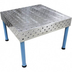 Baileigh - 47 Wide x 47" Deep x 33-1/2" High, Steel Welder's Table - Fixed Legs With Adjustable Height Glides, Silver/Blue - Industrial Tool & Supply