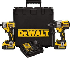 DeWALT - 20 Volt Cordless Tool Combination Kit - Includes 1/2" Brushless Hammerdrill & 1/4" Brushless Compact Impact Driver, Lithium-Ion Battery Included - Industrial Tool & Supply