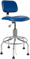 Bevco - 24-1/2 to 29-1/2" High Adjustable Height Swivel Stool - 22" Wide x 22" Deep, Vinyl Seat, Blue - Industrial Tool & Supply