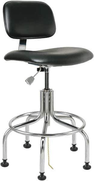 Bevco - 24-1/2 to 29-1/2" High Adjustable Height Swivel Stool - 22" Wide x 22" Deep, Vinyl Seat, Black - Industrial Tool & Supply