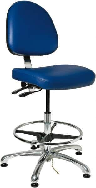 Bevco - 19 to 26-1/2" High Adjustable Height Swivel Stool - 27" Wide x 27" Deep, Vinyl Seat, Blue - Industrial Tool & Supply