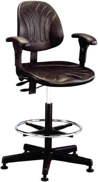 Bevco - 20 to 27-1/2" High Adjustable Height Swivel Stool - 27" Wide x 27" Deep, Polyurethane Seat, Black - Industrial Tool & Supply