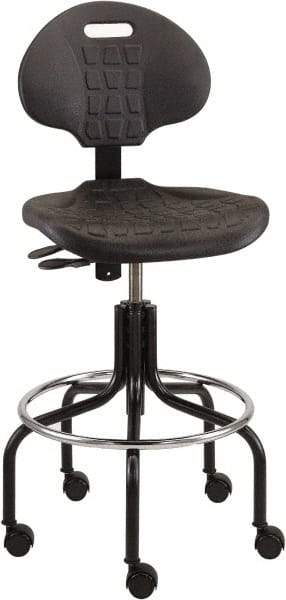 Bevco - 25 to 30" High Adjustable Height Swivel Stool - 27" Wide x 22" Deep, Polyurethane Seat, Black - Industrial Tool & Supply