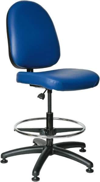 Bevco - 20 to 27-1/2" High Adjustable Height Swivel Stool - 27" Wide x 27" Deep, Vinyl Seat, Blue - Industrial Tool & Supply