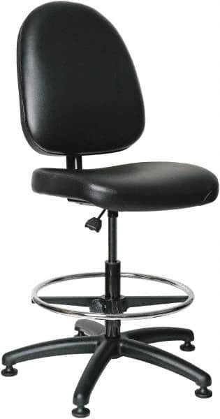 Bevco - 20 to 27-1/2" High Adjustable Height Swivel Stool - 27" Wide x 27" Deep, Vinyl Seat, Black - Industrial Tool & Supply