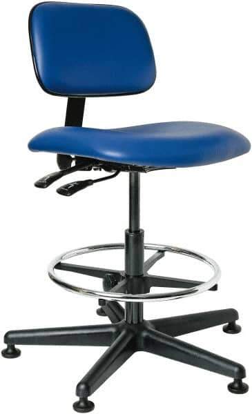 Bevco - 19-1/2 to 27" High Adjustable Height Swivel Stool - 27" Wide x 27" Deep, Vinyl Seat, Blue - Industrial Tool & Supply
