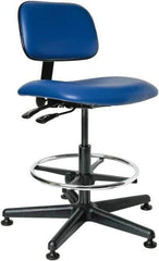 Bevco - 19-1/2 to 27" High Adjustable Height Swivel Stool - 27" Wide x 27" Deep, Vinyl Seat, Blue - Industrial Tool & Supply