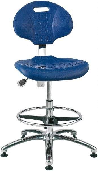 Bevco - 20-1/2 to 30-1/2" High Adjustable Height Swivel Stool - 27" Wide x 27" Deep, Polyurethane Seat, Blue - Industrial Tool & Supply