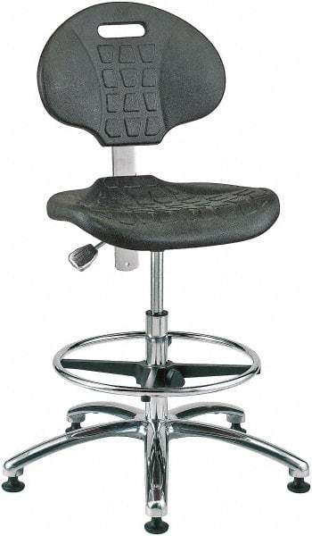 Bevco - 20-1/2 to 30-1/2" High Adjustable Height Swivel Stool - 27" Wide x 27" Deep, Polyurethane Seat, Black - Industrial Tool & Supply