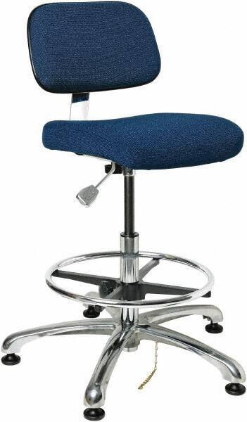 Bevco - 19 to 26-1/2" High Adjustable Height Swivel Stool - 27" Wide x 27" Deep, Conductive Cloth Seat, Navy - Industrial Tool & Supply