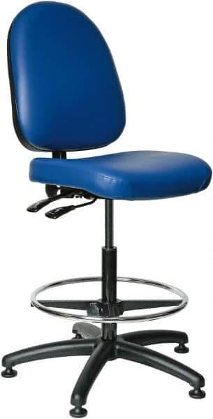 Bevco - 24 to 34" High Adjustable Height Swivel Stool - 27" Wide x 27" Deep, Vinyl Seat, Blue - Industrial Tool & Supply