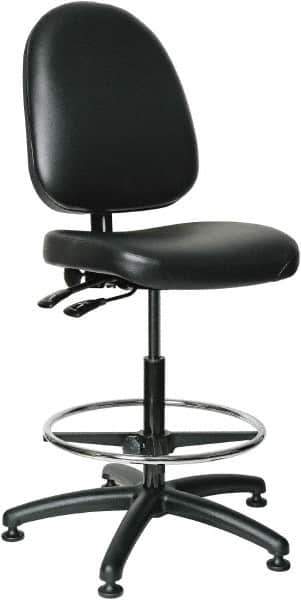 Bevco - 24 to 34" High Adjustable Height Swivel Stool - 27" Wide x 27" Deep, Vinyl Seat, Black - Industrial Tool & Supply