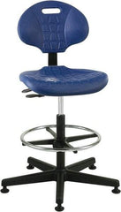 Bevco - 21 to 31" High Adjustable Height Swivel Stool - 27" Wide x 27" Deep, Polyurethane Seat, Blue - Industrial Tool & Supply