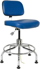 Bevco - 20 to 25" High Adjustable Height Swivel Stool - 22" Wide x 22" Deep, ESD Vinyl Seat, Blue - Industrial Tool & Supply