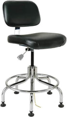 Bevco - 20 to 25" High Adjustable Height Swivel Stool - 27" Wide x 22" Deep, ESD Vinyl Seat, Black - Industrial Tool & Supply