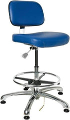 Bevco - 19 to 26-1/2" High Adjustable Height Swivel Stool - 27" Wide x 27" Deep, ESD Vinyl Seat, Blue - Industrial Tool & Supply