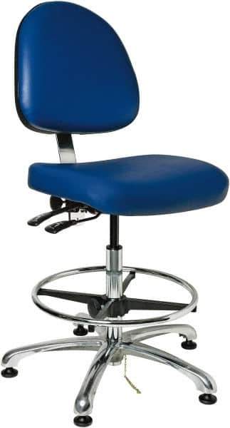 Bevco - 19 to 26-1/2" High Adjustable Height Swivel Stool - 27" Wide x 27" Deep, ESD Vinyl Seat, Blue - Industrial Tool & Supply
