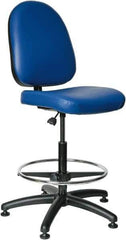 Bevco - 24 to 34" High Adjustable Height Swivel Stool - 27" Wide x 27" Deep, Vinyl Seat, Blue - Industrial Tool & Supply