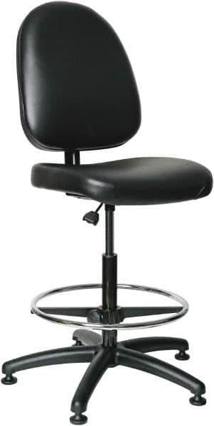 Bevco - 24 to 34" High Adjustable Height Swivel Stool - 27" Wide x 27" Deep, Vinyl Seat, Black - Industrial Tool & Supply