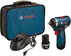 Bosch - 12 Volt 3/8" Chuck Pistol Grip Handle Cordless Drill - 0-400 & 0-1400 RPM, Reversible, 2 Lithium-Ion Batteries Included - Industrial Tool & Supply