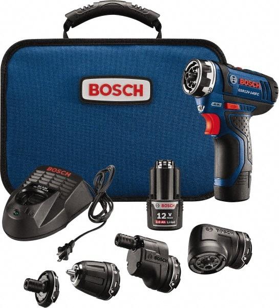 Bosch - 12 Volt 1/4" Chuck Pistol Grip Handle Cordless Drill - 0-400 & 0-1300 RPM, Reversible, 2 Lithium-Ion Batteries Included - Industrial Tool & Supply