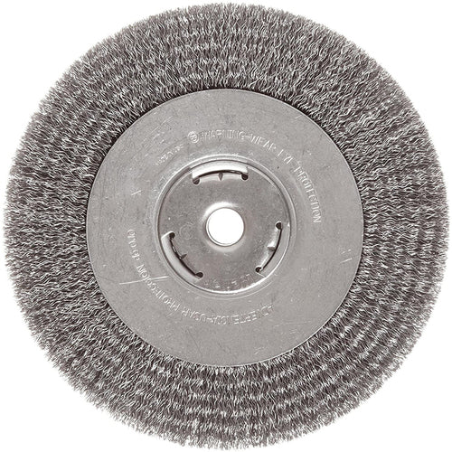 ‎Vortec Pro 4″ Narrow Face Crimped Wire Wheel, .014″ Steel Fill, 5/8″-11 UNC Nut, Retail Pack - Industrial Tool & Supply