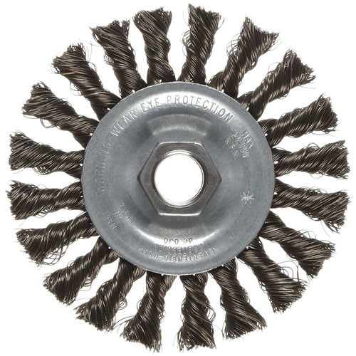 ‎Vortec Pro 4″ Knot Wire Wheel, Standard Twist, .014″ Steel Fill, 5/8″-11 UNC Nut, Retail Pack - Industrial Tool & Supply