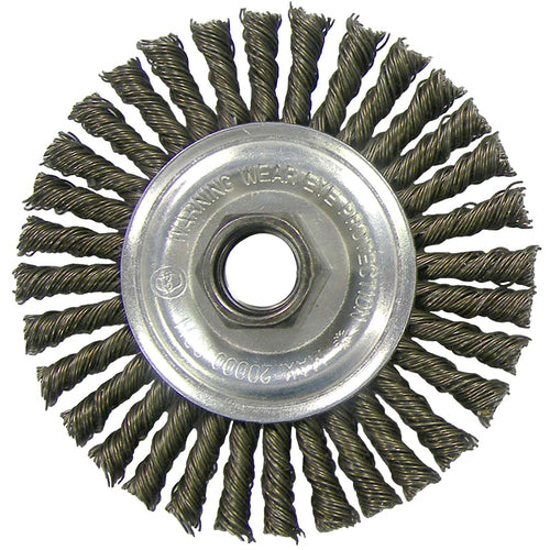 ‎Vortec Pro 4″ Knot Wire Wheel, Stringer Bead Twist, .020″ Steel Fill, 5/8″-11 UNC Nut, Retail Pack - Industrial Tool & Supply
