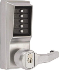 Kaba Access - Combination Entry Lever Lockset with Key Override - 2-3/4" Back Set, No Cylinder, Zamak3, Satin Chrome Finish - Industrial Tool & Supply