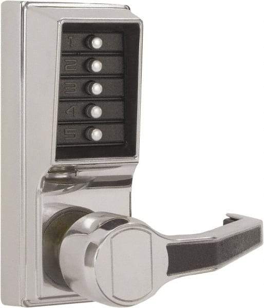 Kaba Access - Combination Entry Lever Lockset - 2-3/4" Back Set, No Cylinder, Zamak3, Satin Chrome Finish - Industrial Tool & Supply
