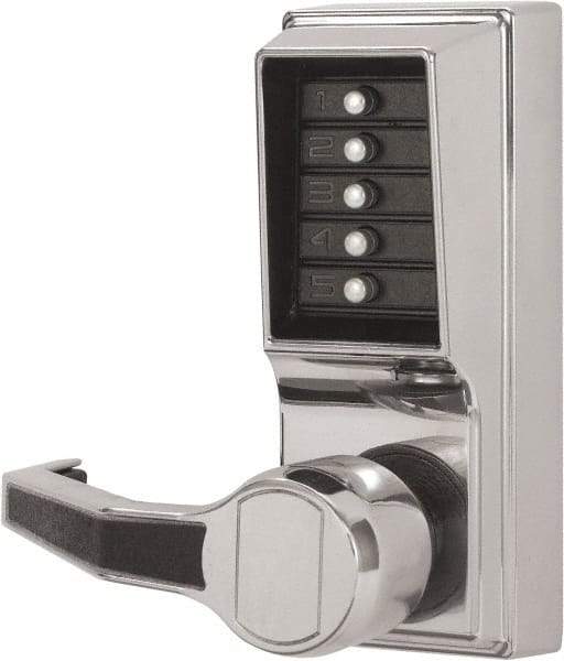 Kaba Access - Combination Entry Lever Lockset - 2-3/4" Back Set, Nonkey Override Cylinder, Zamak3, Satin Chrome Finish - Industrial Tool & Supply