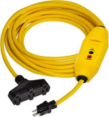 Tower - 3 Outlets, 125 Volt, 15 Amp, Yellow, GFCI and Triple Tap Cord Set - 5-15P, 5-15R NEMA Configuration, 25 Ft. Long, cUL Listed, OSHA, UL File E174279 - Industrial Tool & Supply