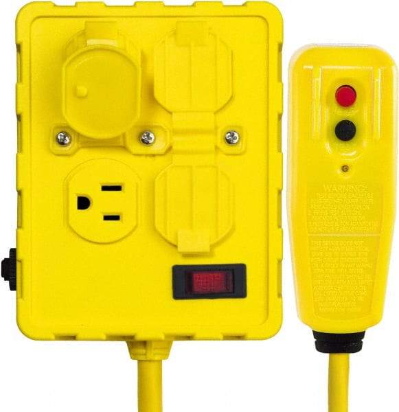 Tower - 4 Outlets, 125 Volt, 15 Amp, Yellow, Quad Outlet Box - 5-15P, 5-15R NEMA Configuration, 6 Ft. Long, cUL Listed, OSHA, UL File E174279 - Industrial Tool & Supply