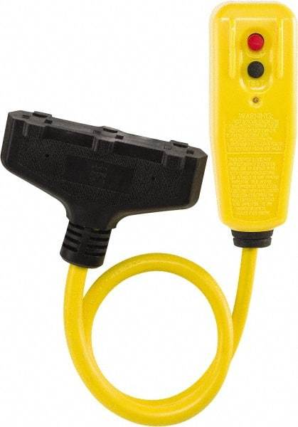 Tower - 3 Outlets, 125 Volt, 15 Amp, Yellow, GFCI Plug and Triple Tap - 5-15P, 5-15R NEMA Configuration, 2 Ft. Long, cUL, UL File E174279 - Industrial Tool & Supply