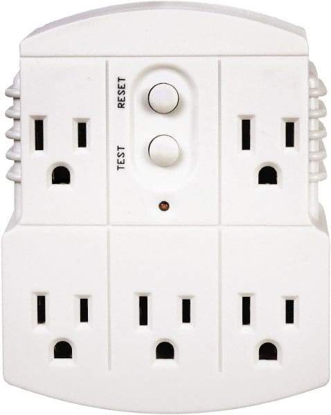 Tower - 5 Outlets, 125 Volt, 15 Amp, White, GFCI 5b Outlet Adapter - 5-15P, 5-15R NEMA Configuration, cUL, UL File E174279 - Industrial Tool & Supply