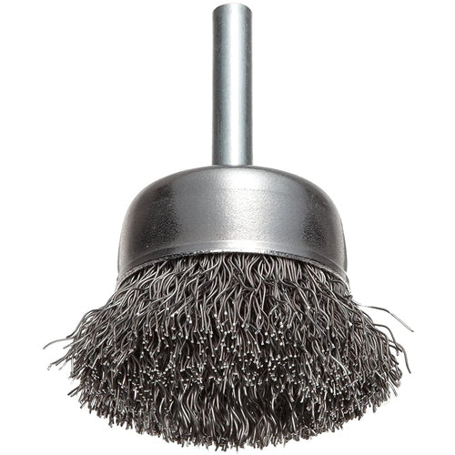 Vortec Pro 3″ Crimped Wire Cup Brush, .014″ Steel, 1/4″ Stem, Fill, Retail Pack - Industrial Tool & Supply