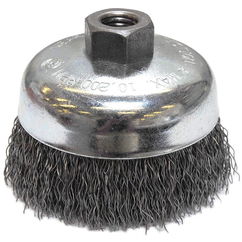 ‎Vortec Pro 4″ Crimped Wire Cup Brush, .020″ Steel Fill, 5/8″-11 UNC Nut, Retail Pack - Industrial Tool & Supply