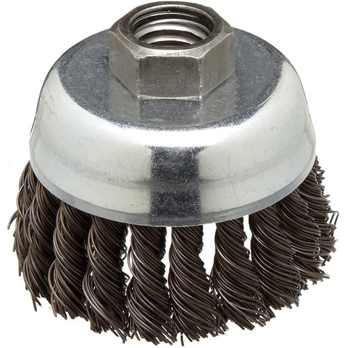 ‎Vortec Pro 2-3/4″ Knot Wire Cup Brush, .020″ Steel Fill, 5/8″-11 UNC Nut, Retail Pack - Industrial Tool & Supply