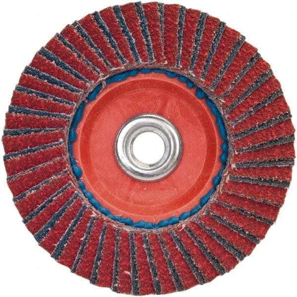 Norton - 36 Grit, 5" Disc Diam, 5/8-11 Center Hole, Type 27 Ceramic Alumina Flap Disc - 12,000 Max RPM, Plastic Backing, Arbor Attaching System, Coated - Industrial Tool & Supply