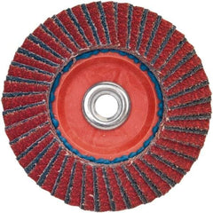 Norton - 120 Grit, 7" Disc Diam, 5/8-11 Center Hole, Type 27 Ceramic Alumina Flap Disc - 8,600 Max RPM, Plastic Backing, Arbor Attaching System, Coated - Industrial Tool & Supply